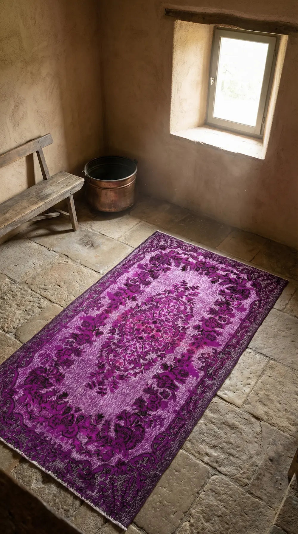 Zev Halı Carved Serisi Geleneksel Madalyonlu Mor El Dokuması Halı 172x313