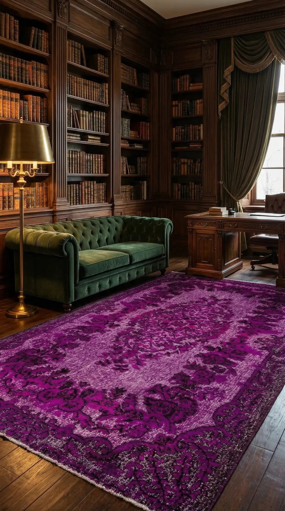 Zev Halı Carved Serisi Geleneksel Madalyonlu Mor El Dokuması Halı 172x313