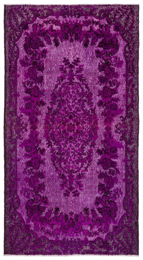 Zev Halı Carved Serisi Geleneksel Madalyonlu Mor El Dokuması Halı 172x313