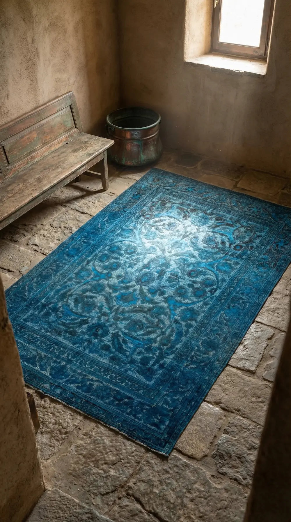 Zev Halı Carved Serisi Geleneksel Barok Desenli Mavi El Dokuması Halı 181x315