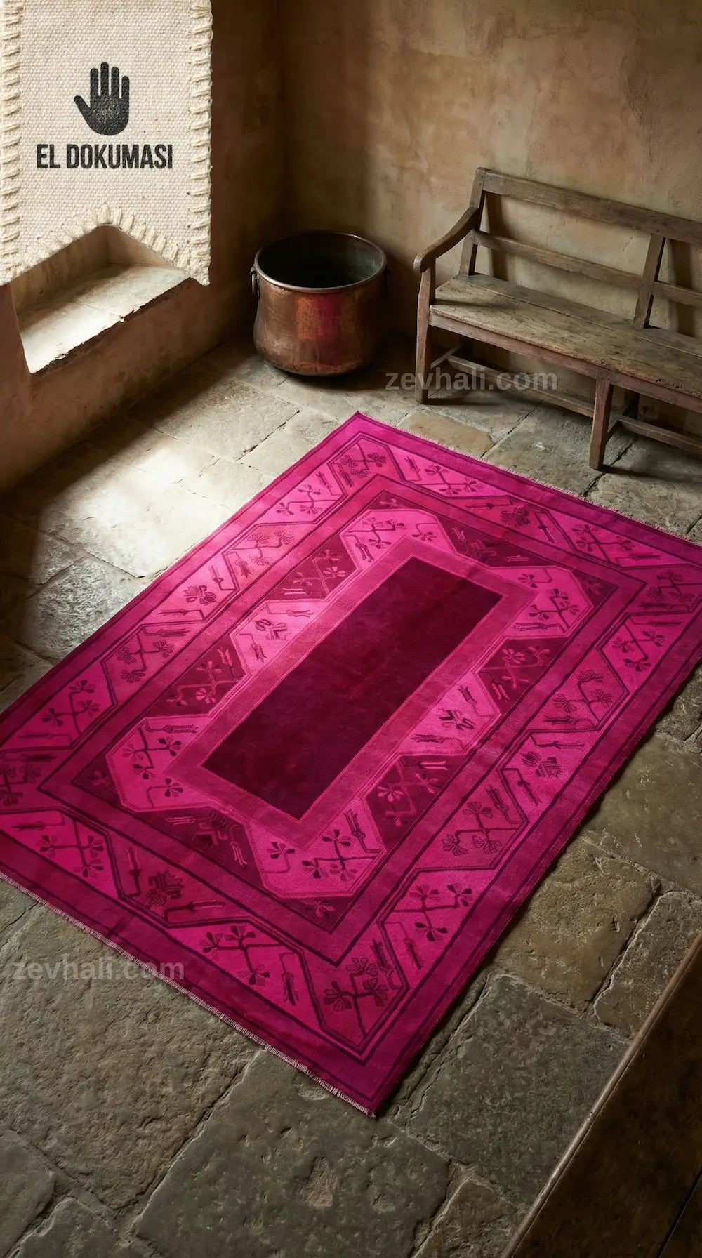 Zev Halı Anadolu Serisi Geleneksel Fuşya El Dokuması Halı 210x313