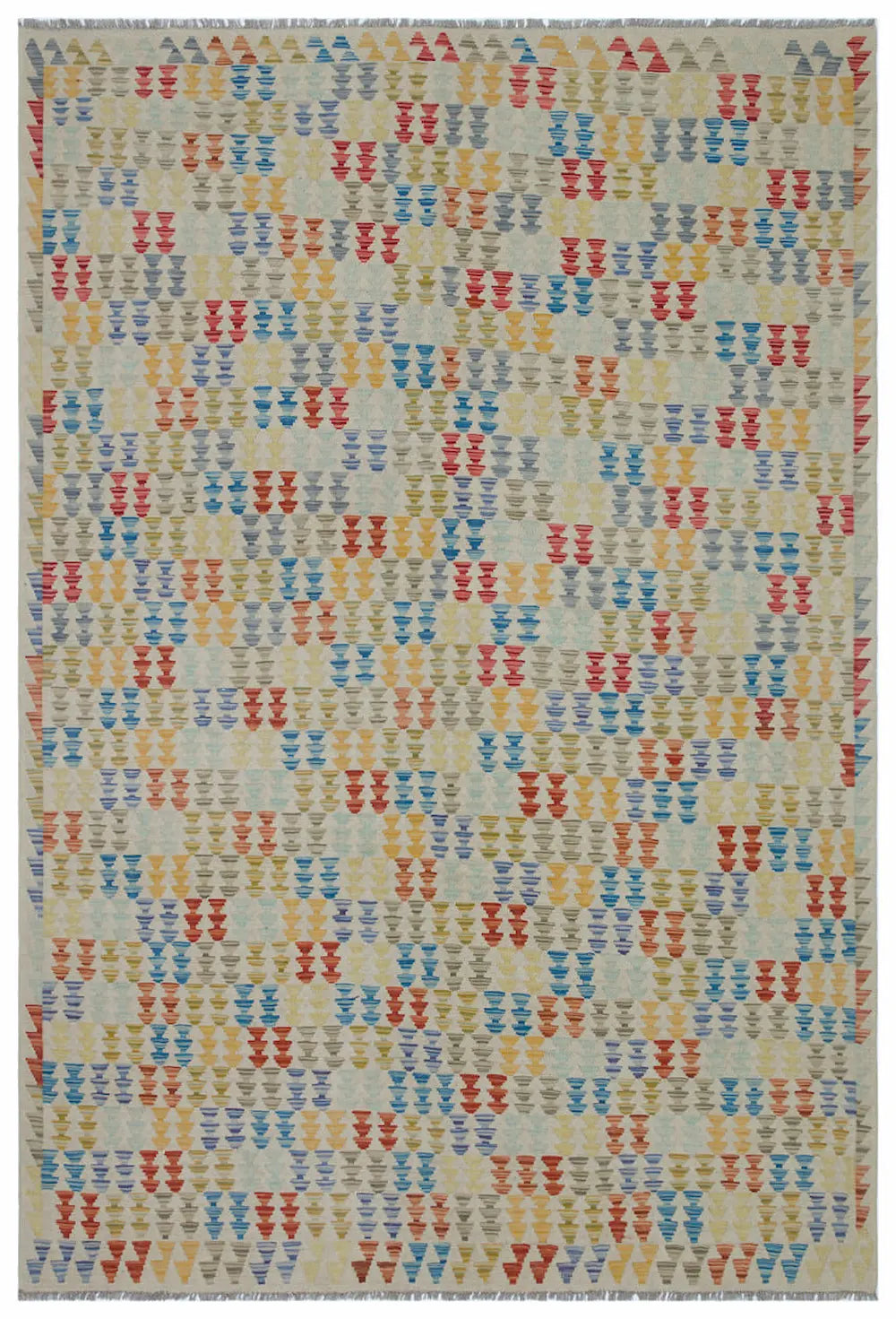 Zev Halı Bamyan Serisi El Dokuması Renkli Geometrik Kilim 200x294