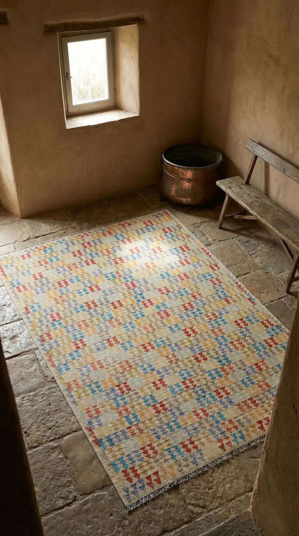 Zev Halı Bamyan Serisi El Dokuması Renkli Geometrik Kilim 200x294