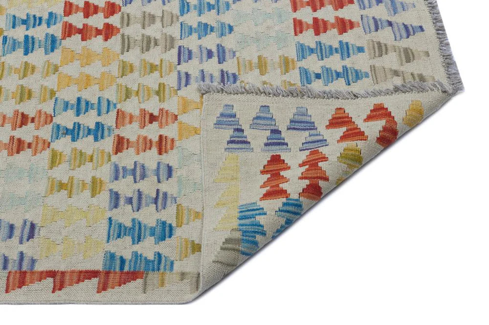 Zev Halı Bamyan Serisi El Dokuması Renkli Geometrik Kilim 200x294