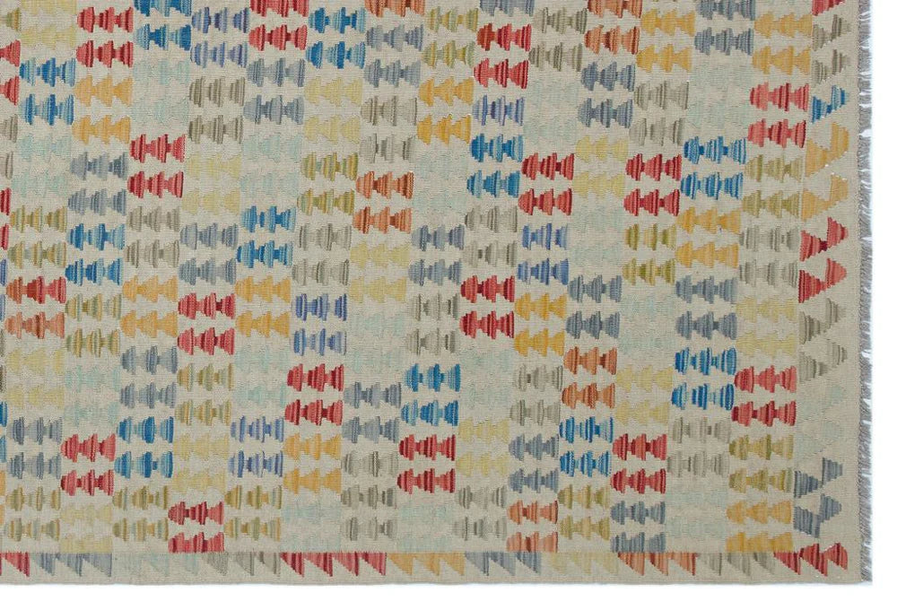 Zev Halı Bamyan Serisi El Dokuması Renkli Geometrik Kilim 200x294