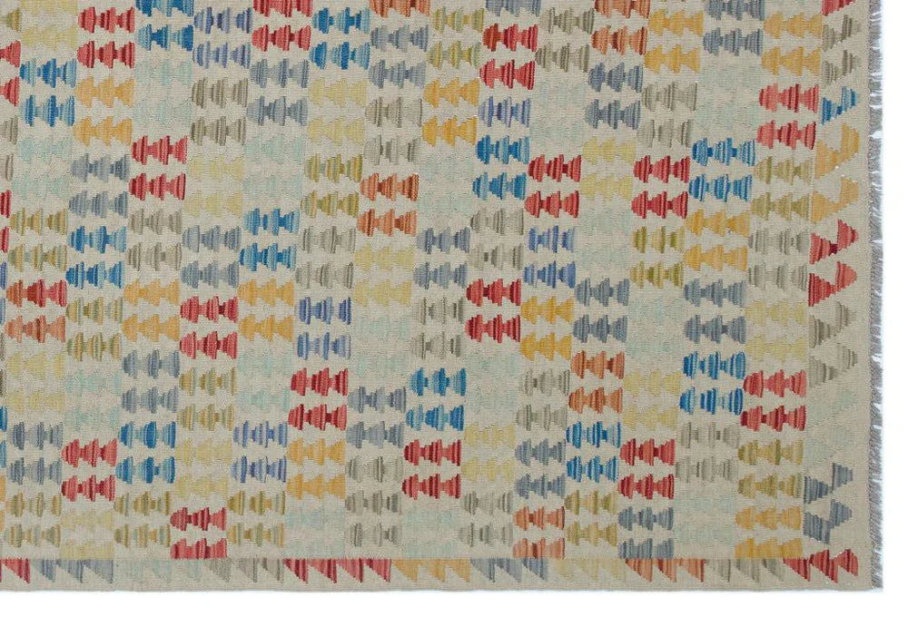 Zev Halı Bamyan Serisi El Dokuması Renkli Geometrik Kilim 200x294