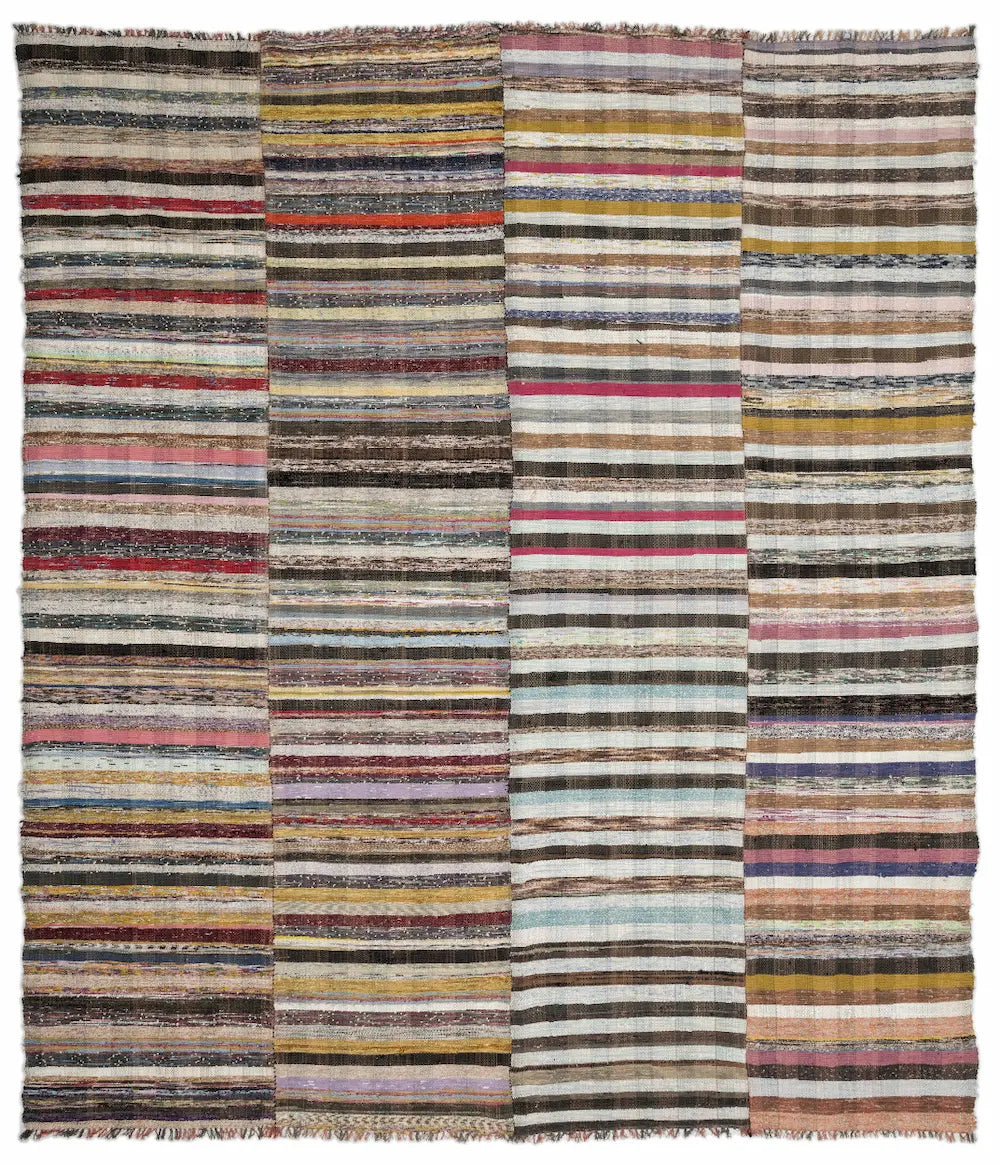 Zev Halı Çaput Kilim Serisi Geleneksel Çizgili El Dokuması Kilim 267x323