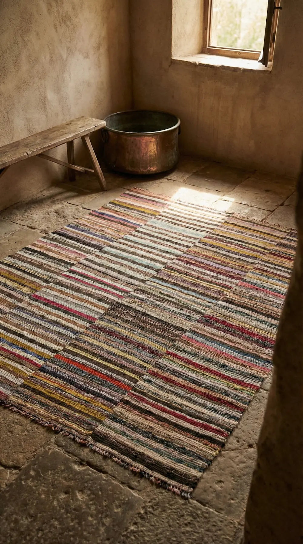 Zev Halı Çaput Kilim Serisi Geleneksel Çizgili El Dokuması Kilim 267x323