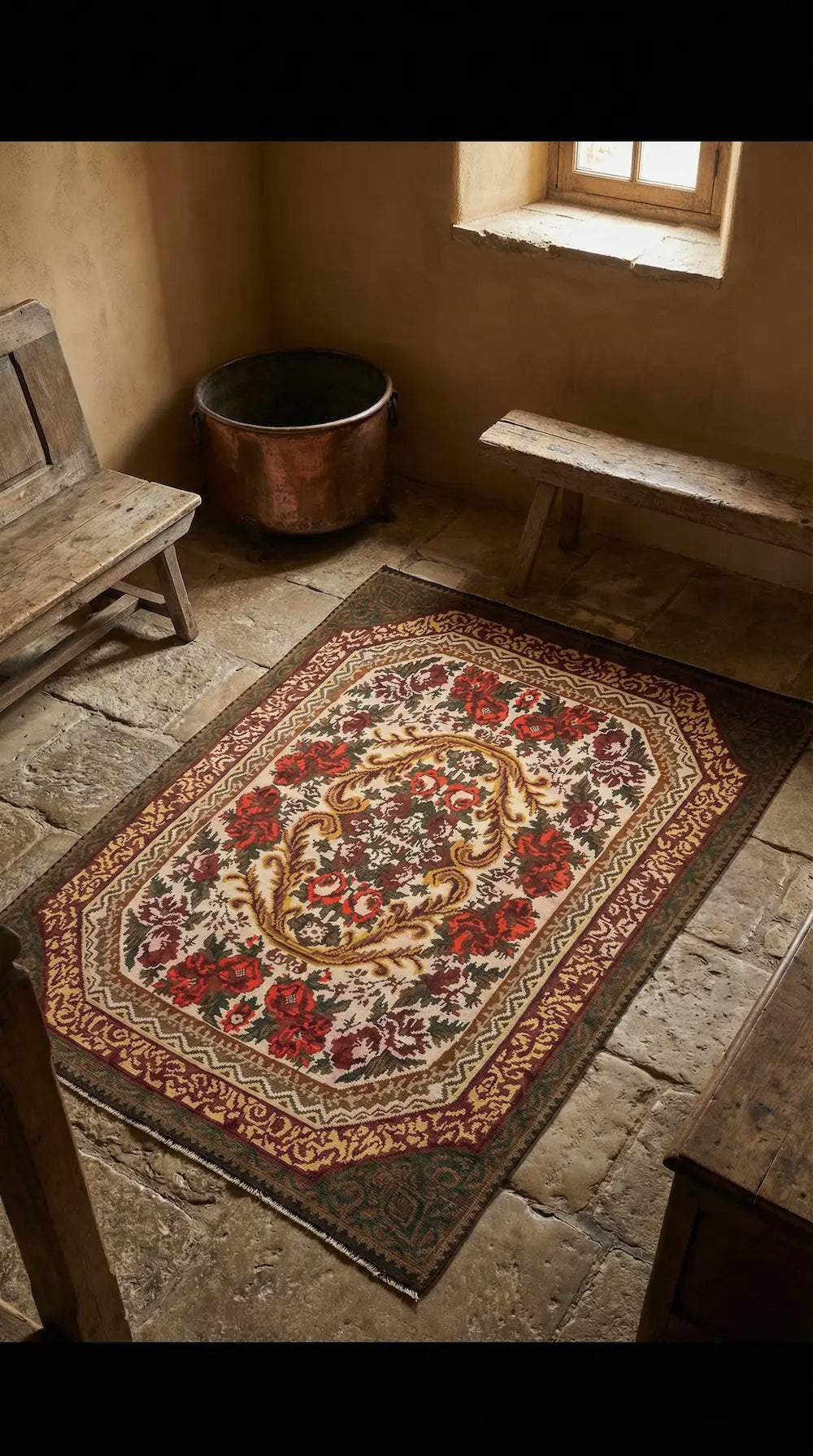 Zev Halı Karabağ Serisi El Dokuması Çiçek Motifli Karabağ Kilimi 214x310