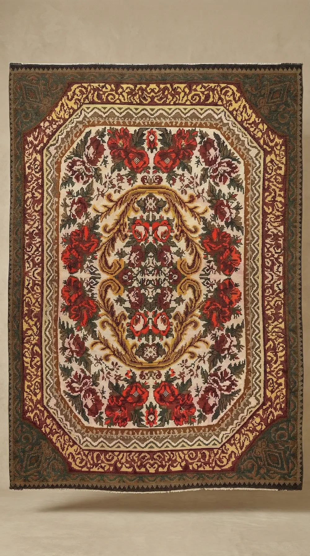 Zev Halı Karabağ Serisi El Dokuması Çiçek Motifli Karabağ Kilimi 214x310