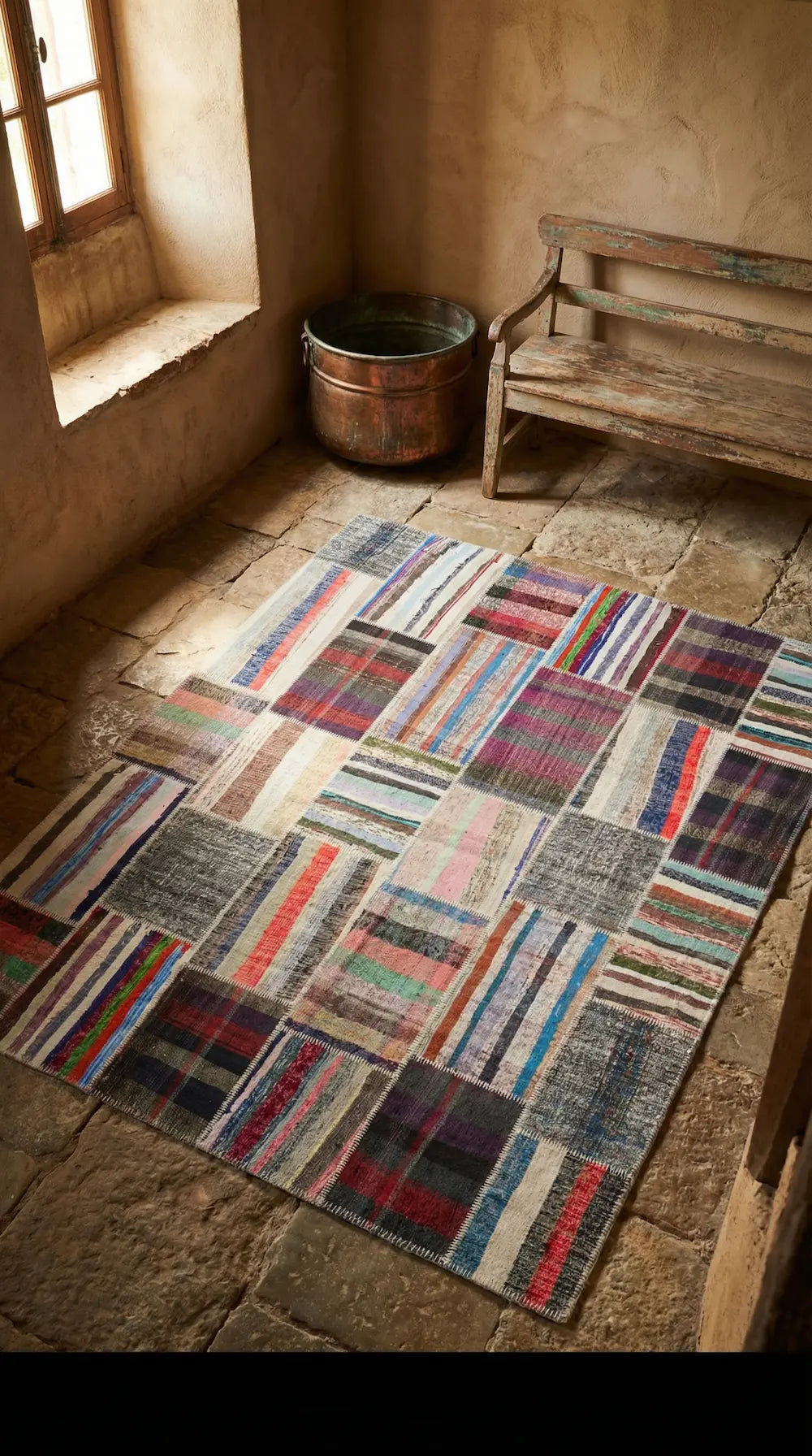 Zev Halı Kırkyama Kilim Serisi Geleneksel Patchwork El Dokuması Kilim 278x367